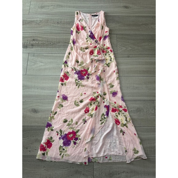 Lauren Ralph Lauren Dresses & Skirts - Lauren Ralph Lauren Pink Floral Maxi Dress Ruffle Brooch Romantic Size 14